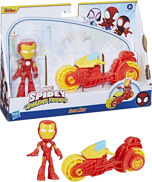 Marvel Spidey and His Amazing Friends, Iron Man Action Figure & Toy Motorcycle Playset