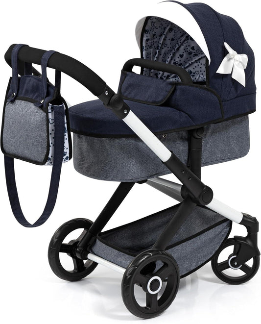 Bayer Dolls pram Xeo with fabric ribbon Blue