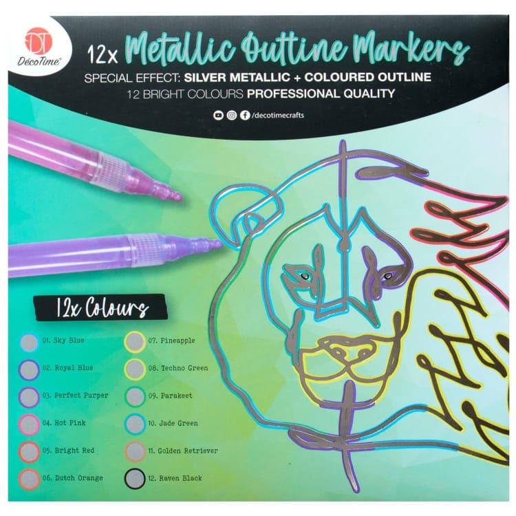 DecoTime 12 Metallic Outline Aqua Markers – BargainMax