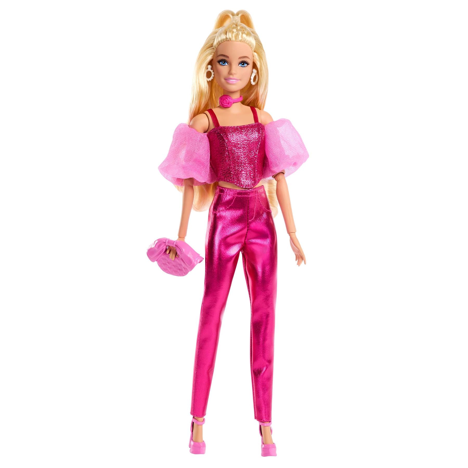 Barbie Deluxe Style Fashion Doll in Metallic Pink Outfit with
