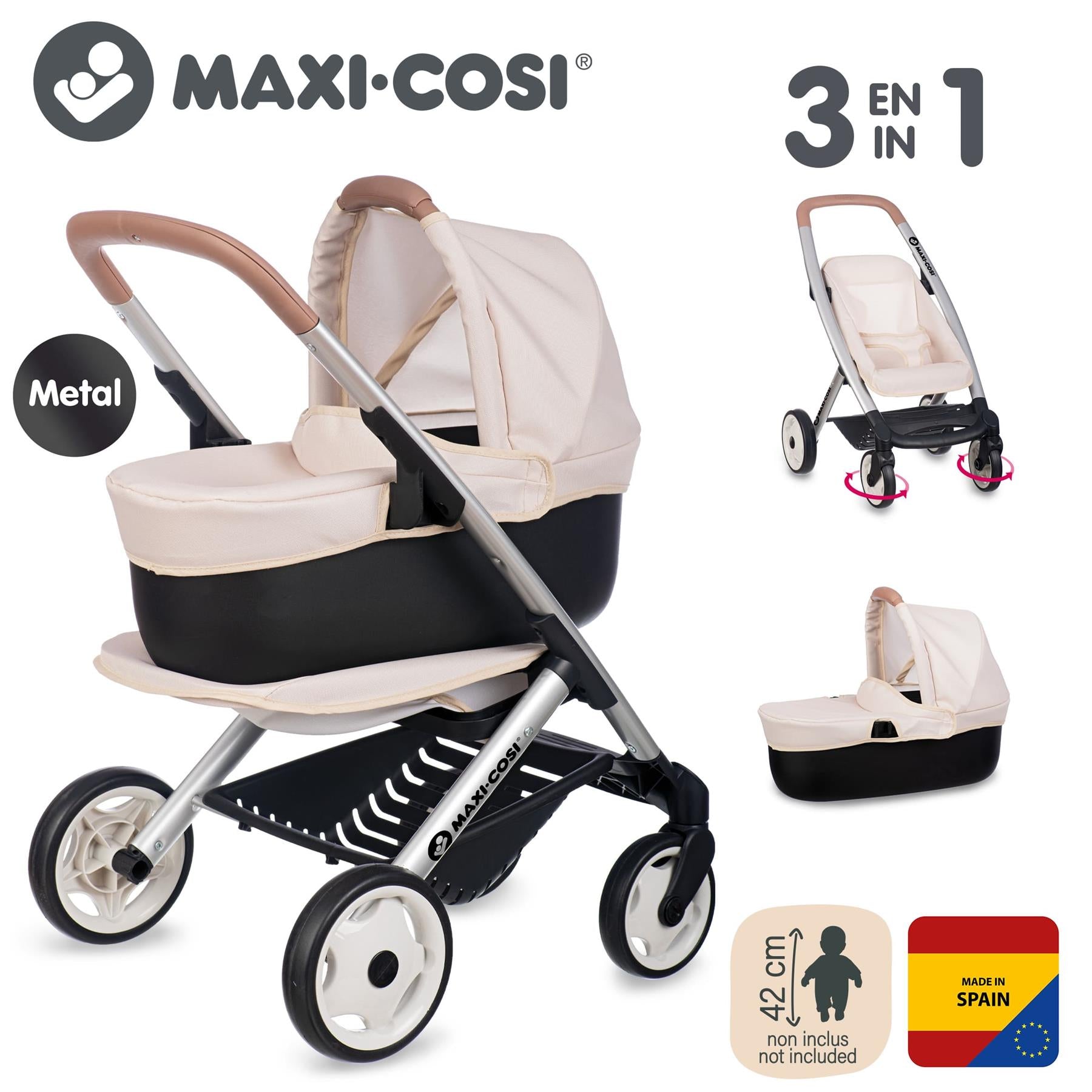 Smoby Maxi-Cosi 3 in 1 Pushchair and Pram Beige