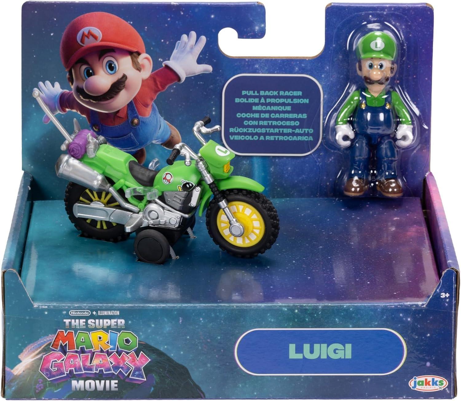 Super Mario 2.5 Inch Figure with Pull Back Motorcycle – Luigi