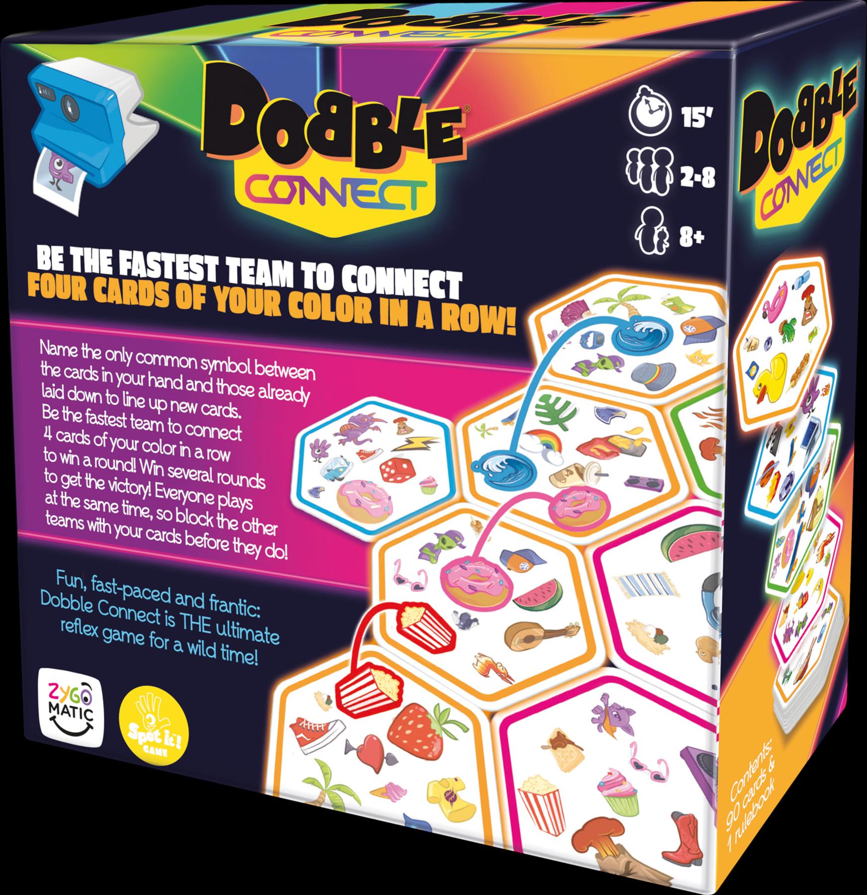 Box of Dobble Connect game with colourful design and text