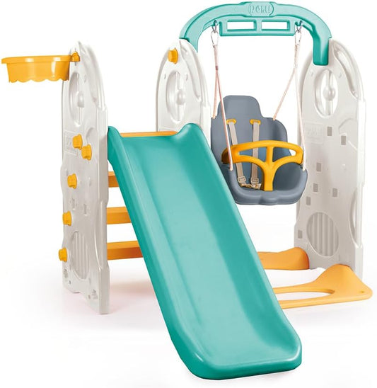 Dolu 4-in-1 Playground with Swing, Slide, Climbing Frame & Basketball Hoop
