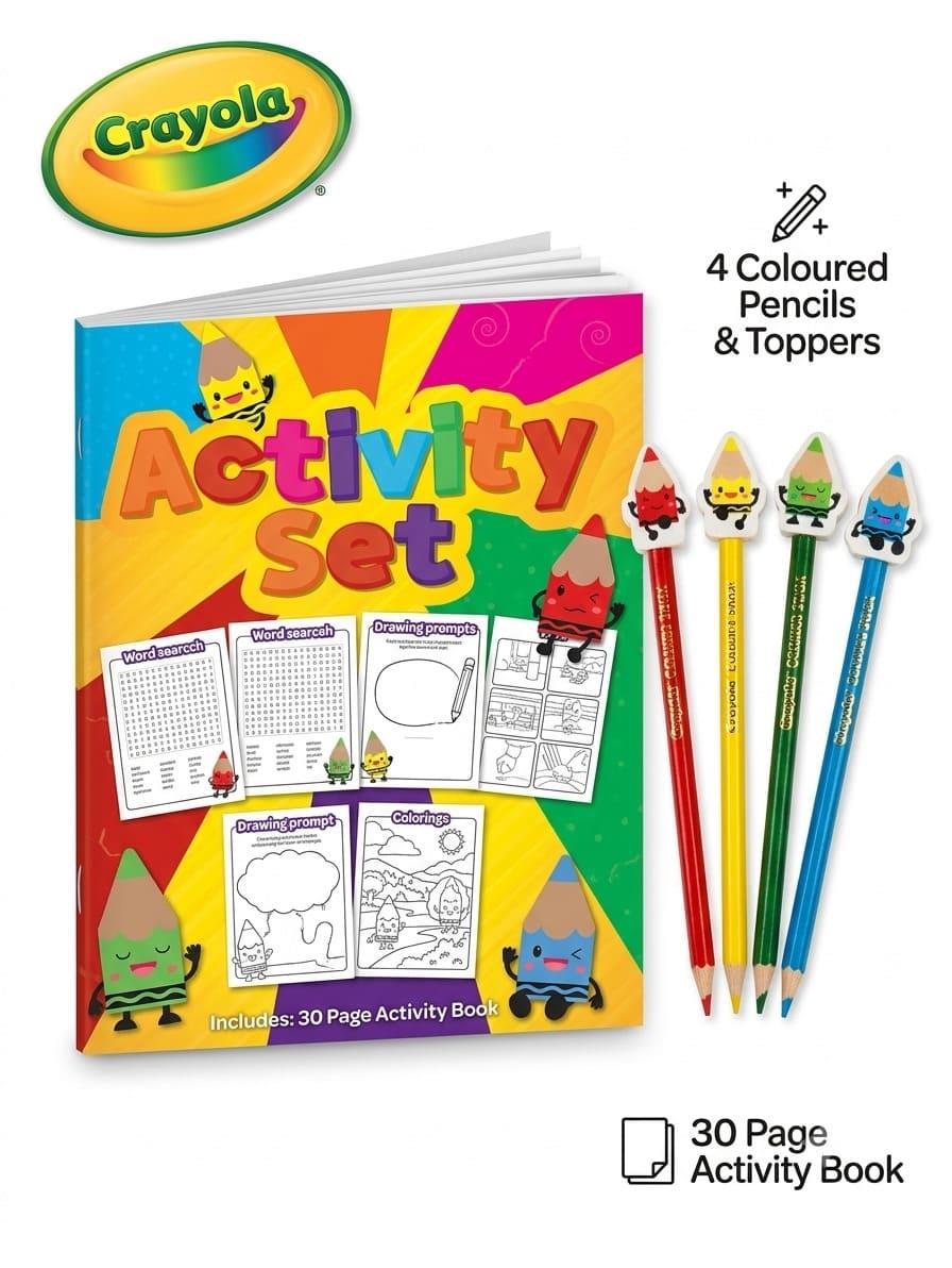 Crayola Activity Book with Colouring Pencils & Toppers