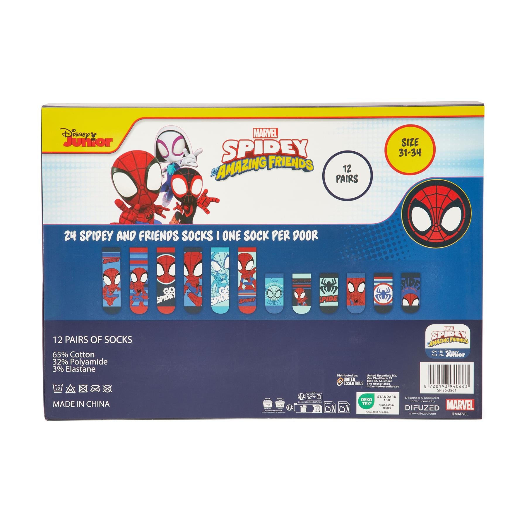 Spidey and His Amazing Friends 24-Day Sock Advent Calendar - 12 pairs