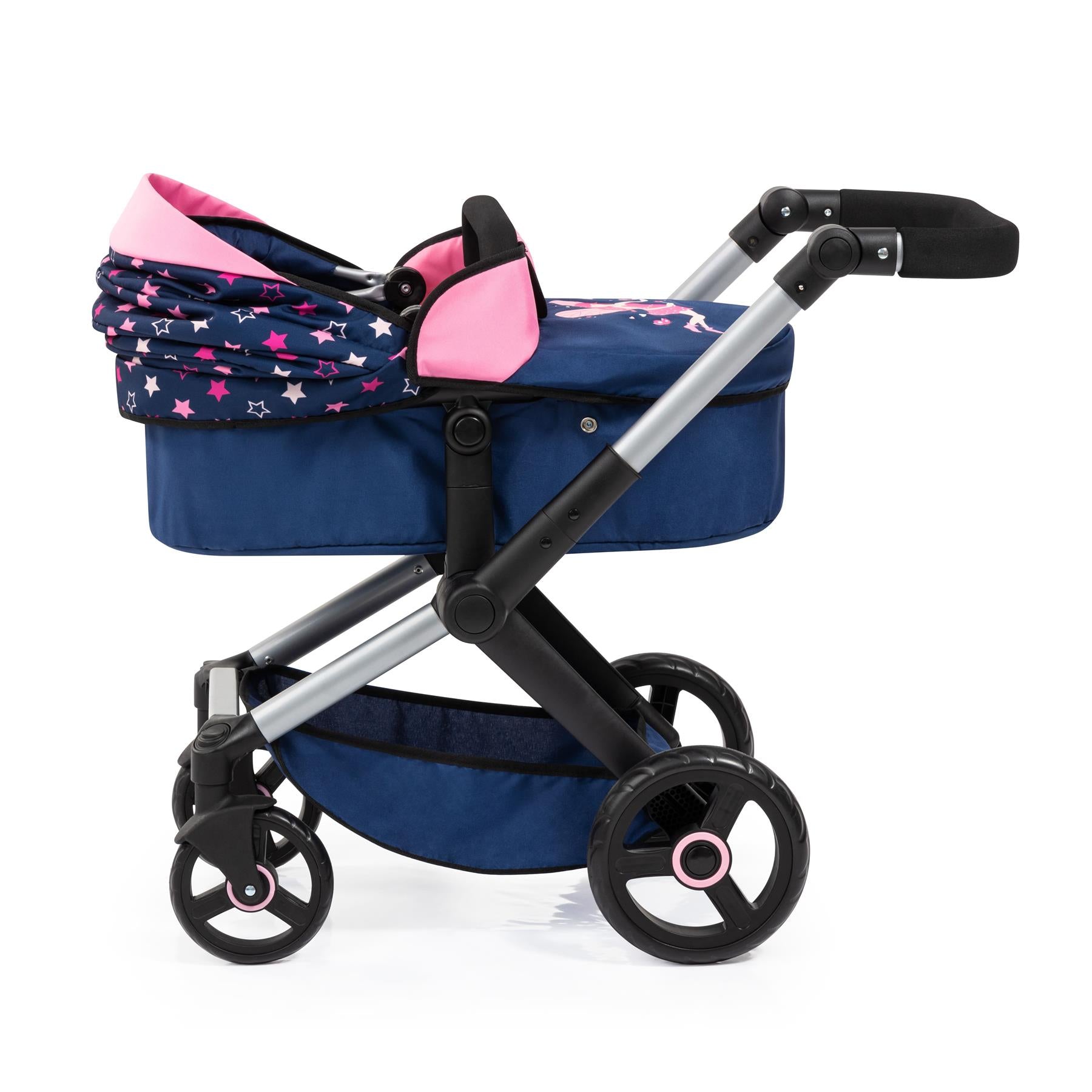Bayer Xeo Doll Pram Navy Pink With Stars