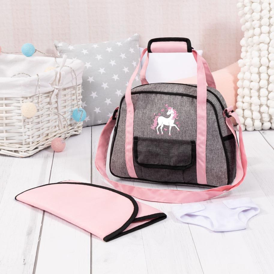Bayer Doll Nursery Bag Set Grey with Unicorn