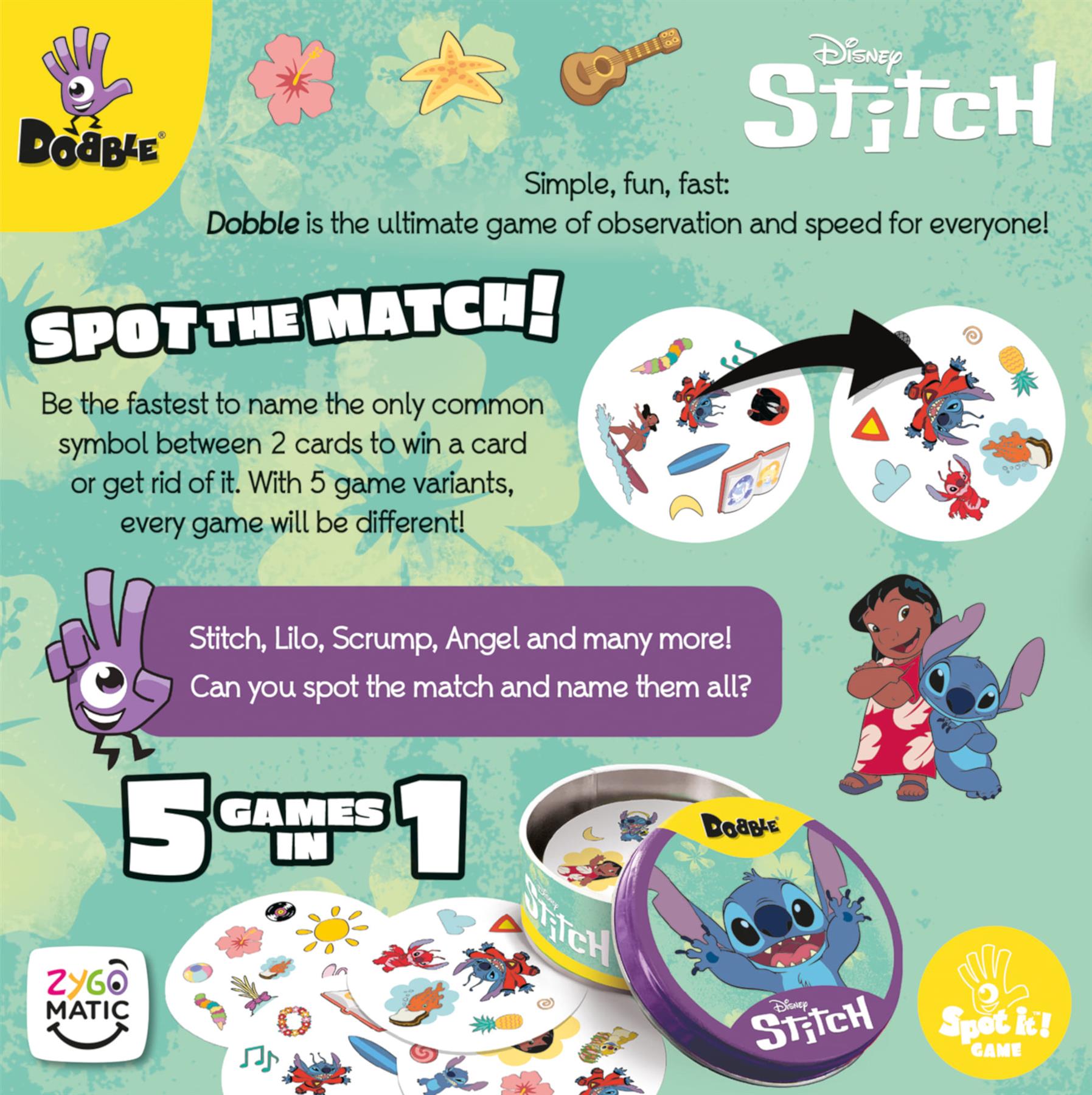 Disney Stitch Dobble Spot The Match Card Game