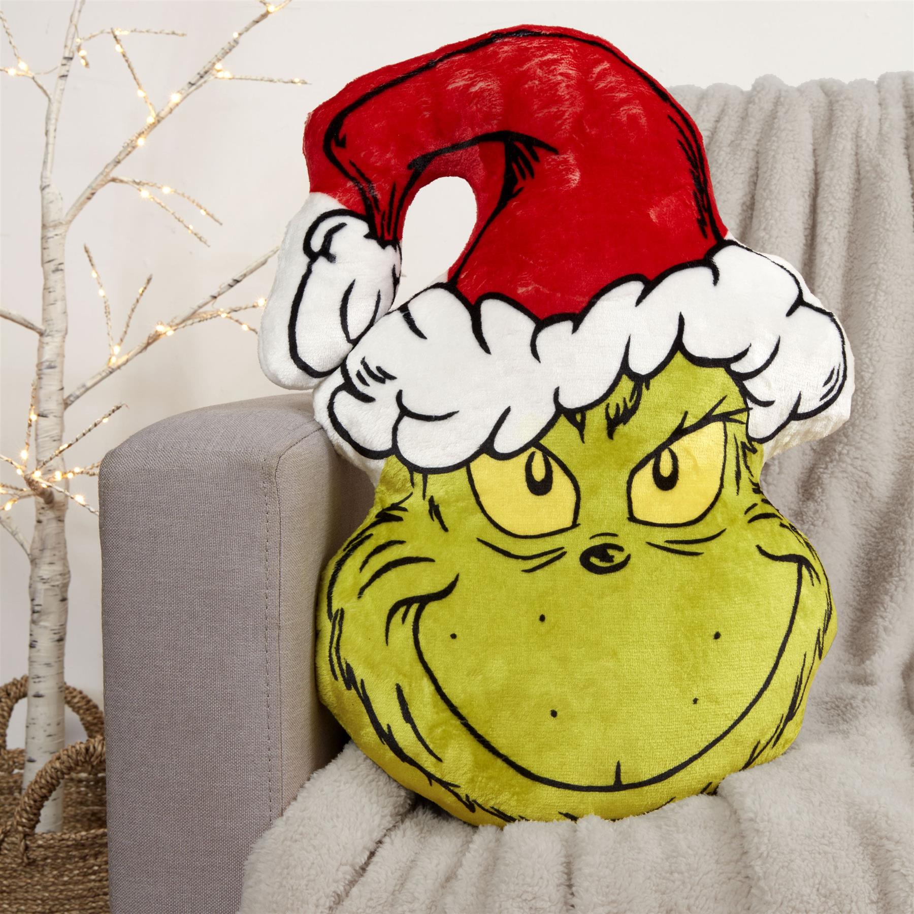 The Grinch Head Shape Cushion with Hat