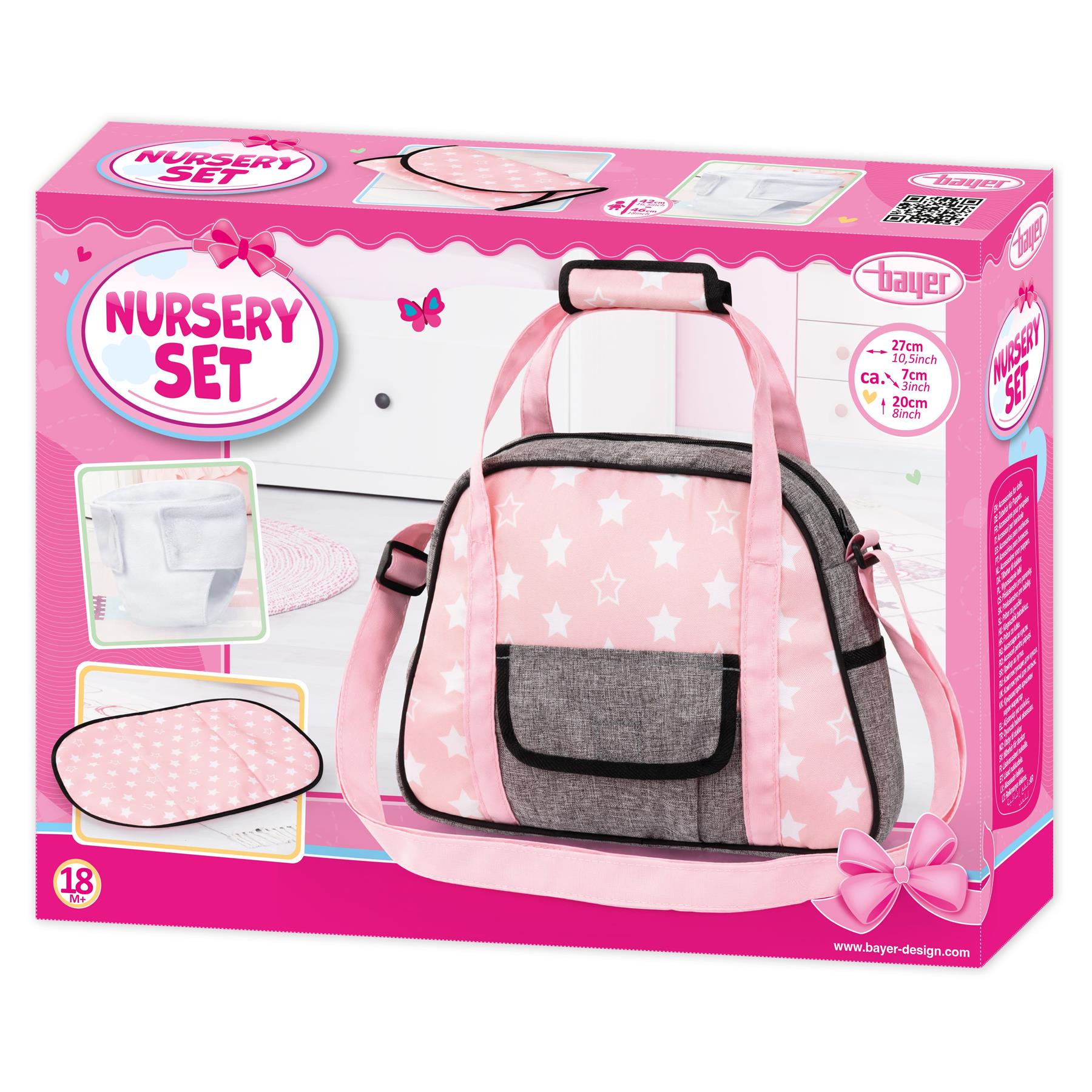 Bayer Doll Nursery Bag Set Pink with Stars
