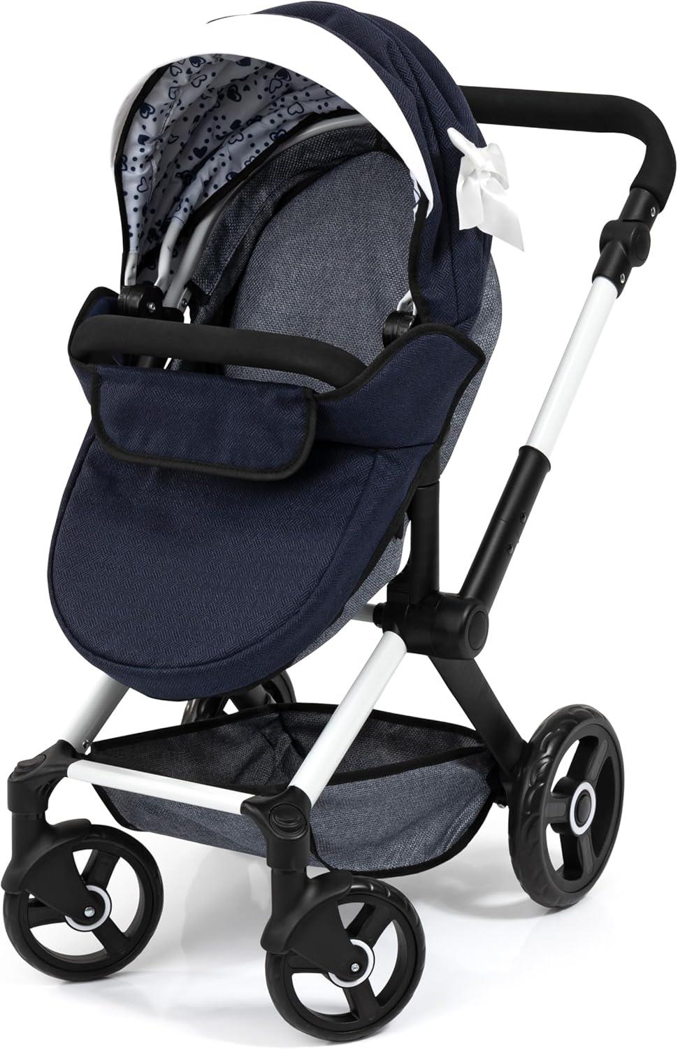 Bayer Dolls pram Xeo with fabric ribbon Blue