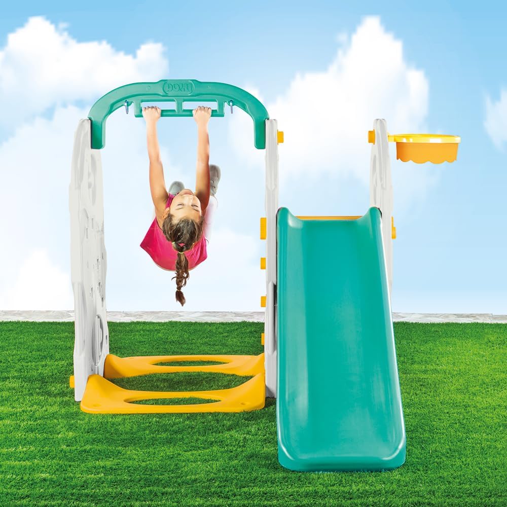 Dolu 4-in-1 Playground with Swing, Slide, Climbing Frame & Basketball Hoop
