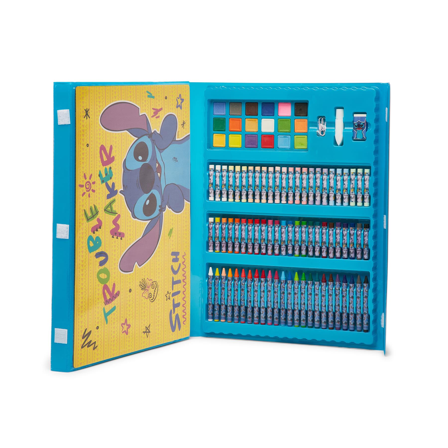 Disney Stitch 162 Piece Childrens Easel Set with Whiteboard, Chalkboard and Accessories