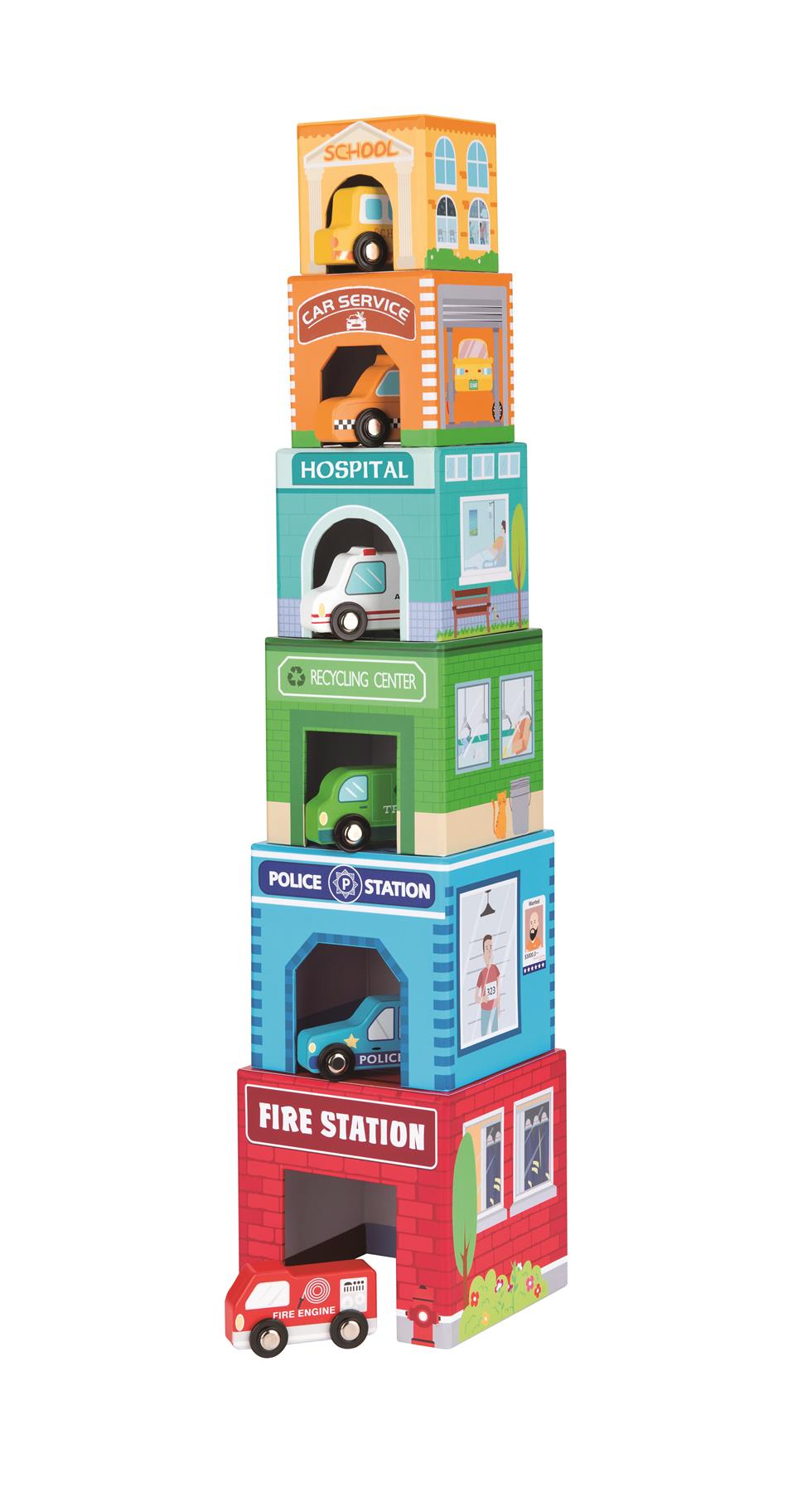 Lelin Wooden Stacking Cubes - Vehicles