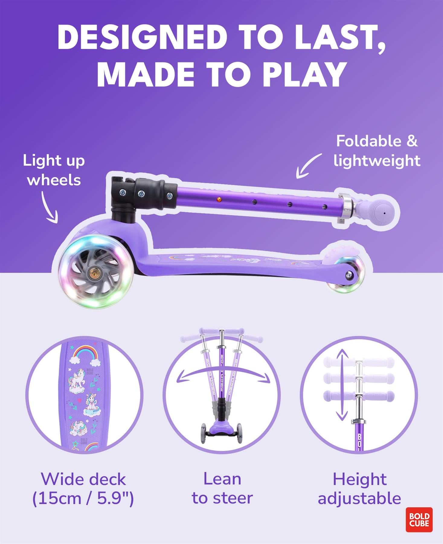 Boldcube Teeny Fold  3 Wheel Scooter - Unicorn