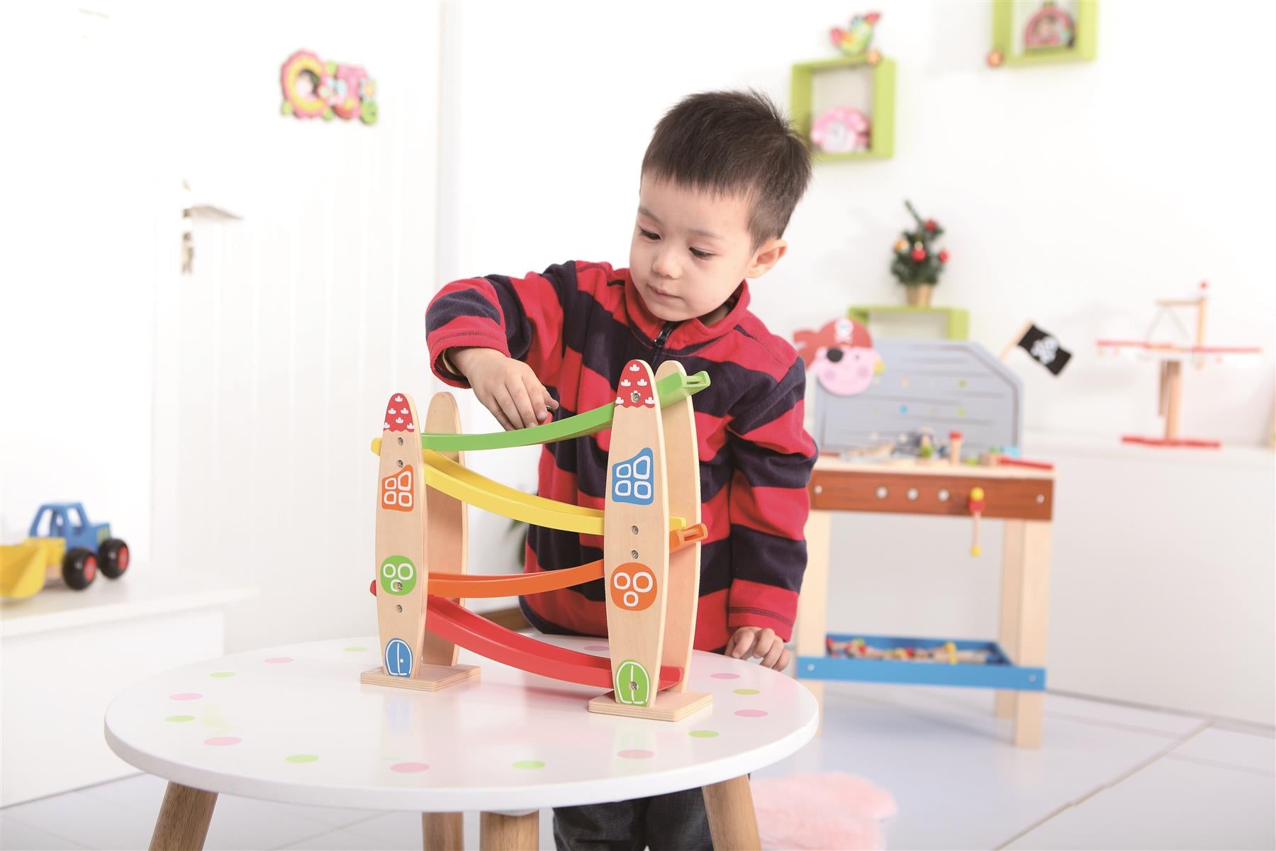 Lelin Wooden Rolling Rocket Car Racing Ramp
