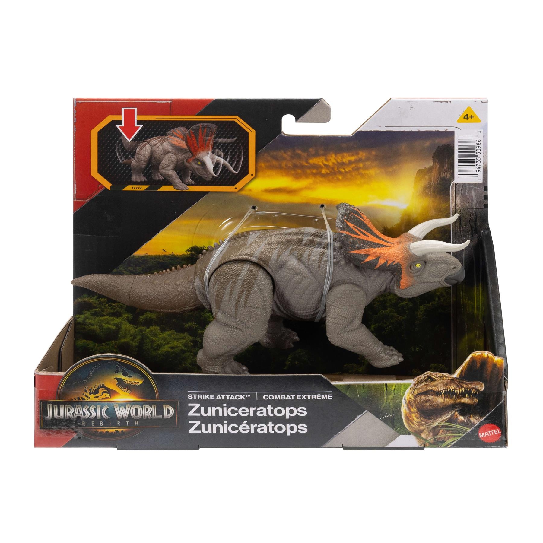 Jurassic World Rebirth Strike Attack Dinosaur Toy - Zunicératops