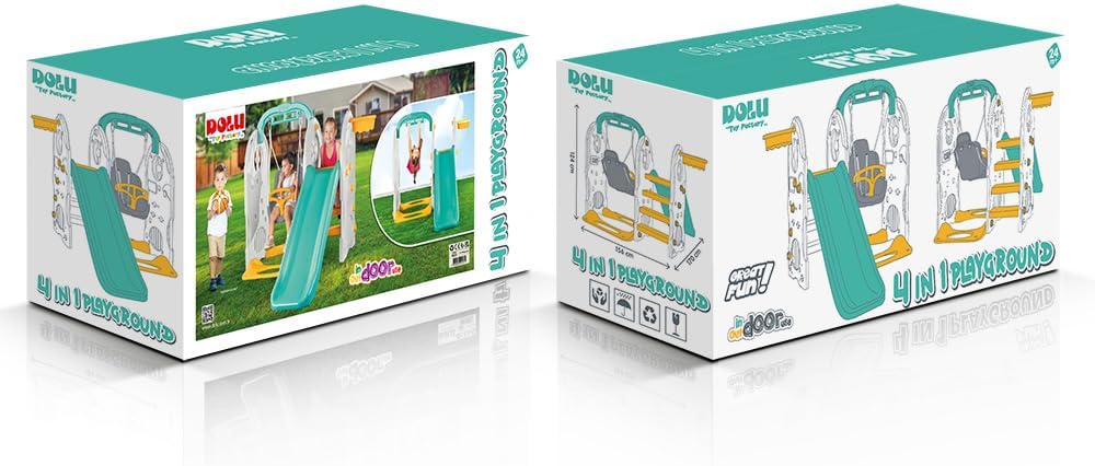 Dolu 4-in-1 Playground with Swing, Slide, Climbing Frame & Basketball Hoop