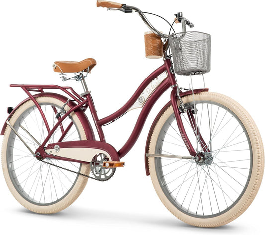 Huffy Deluxe 26 Inch Cruiser Hybrid City Bike - Dark Berry