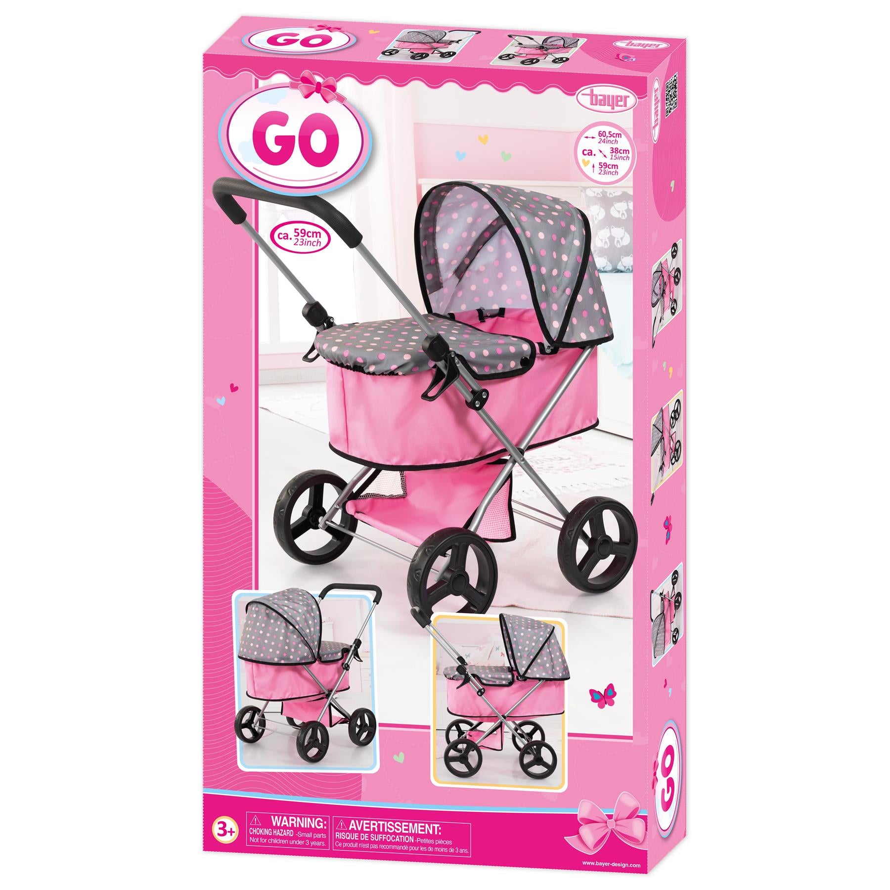 Bayer Go Doll Pram - Pink