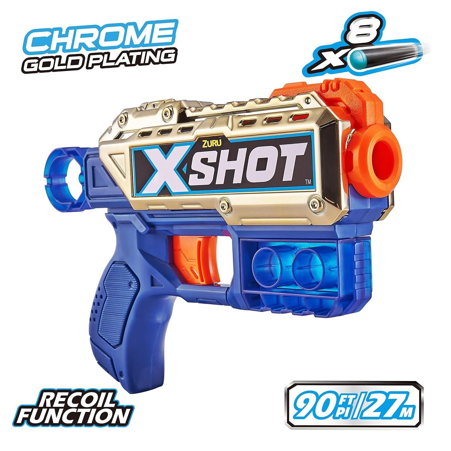 Zuru X-Shot 6 Pack Combo Golden Reflex 6 & Kickback Blasters & Foam Darts