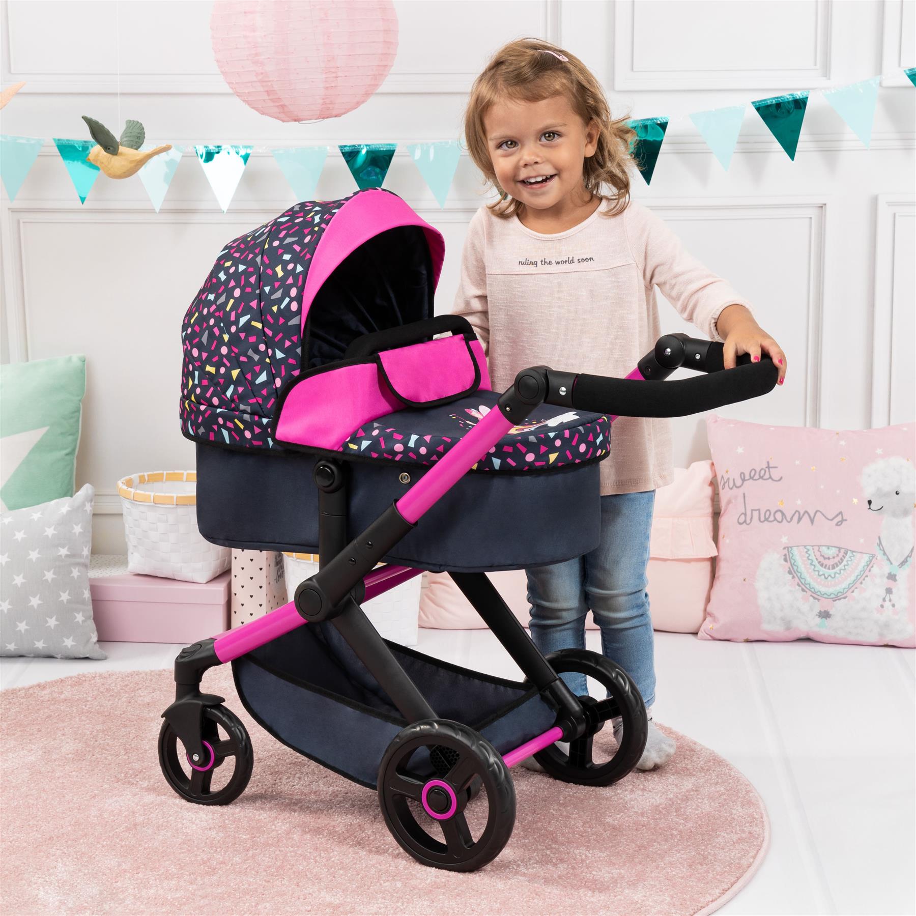 Bayer Doll Pram Xeo - Black & Pink