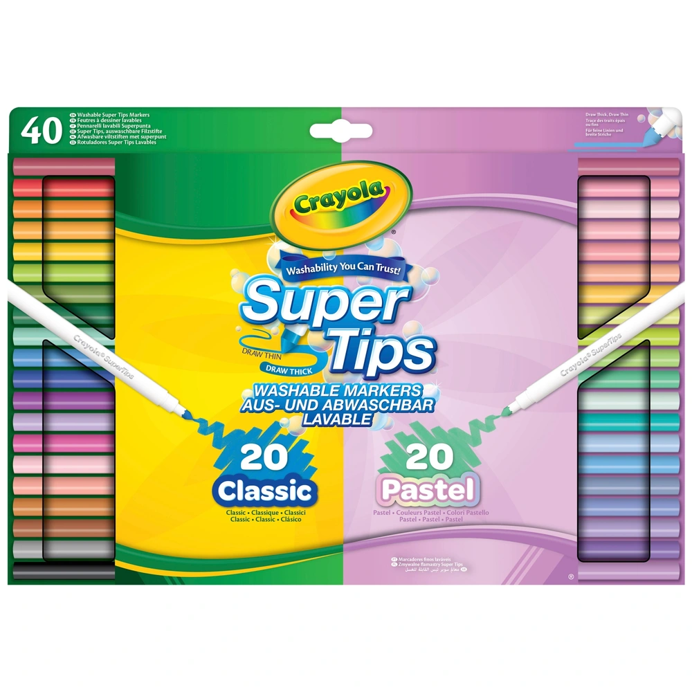 Crayola 40 SuperTips Washable Markers Classic & Pastel Colours