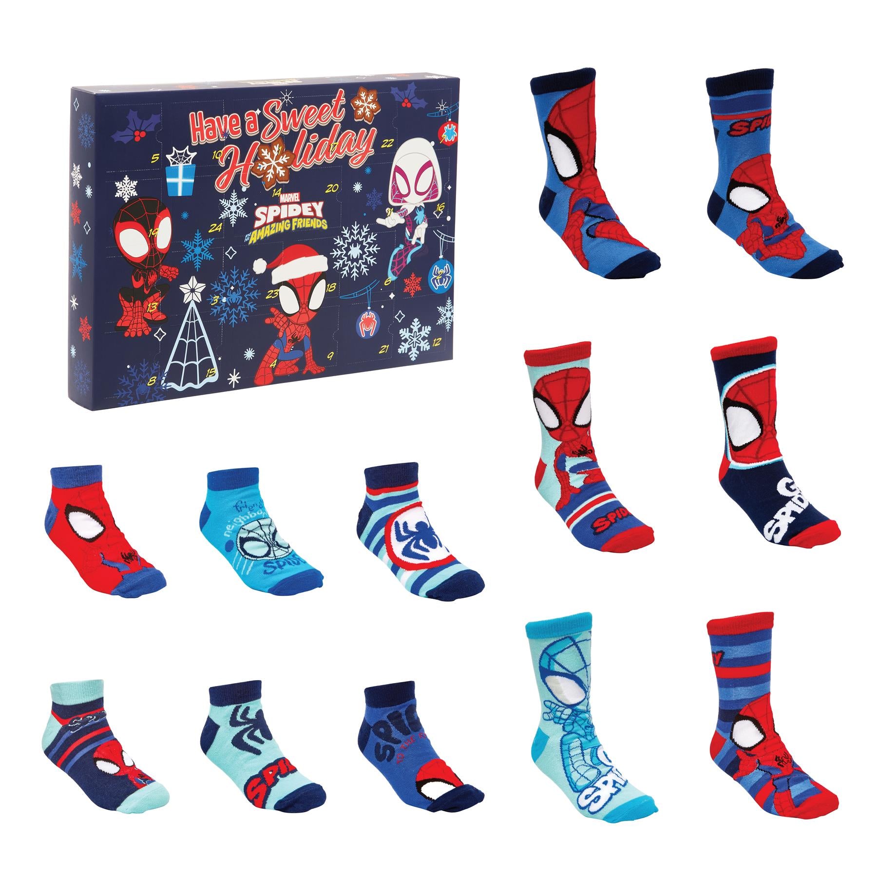 Spidey and His Amazing Friends 24-Day Sock Advent Calendar - 12 pairs