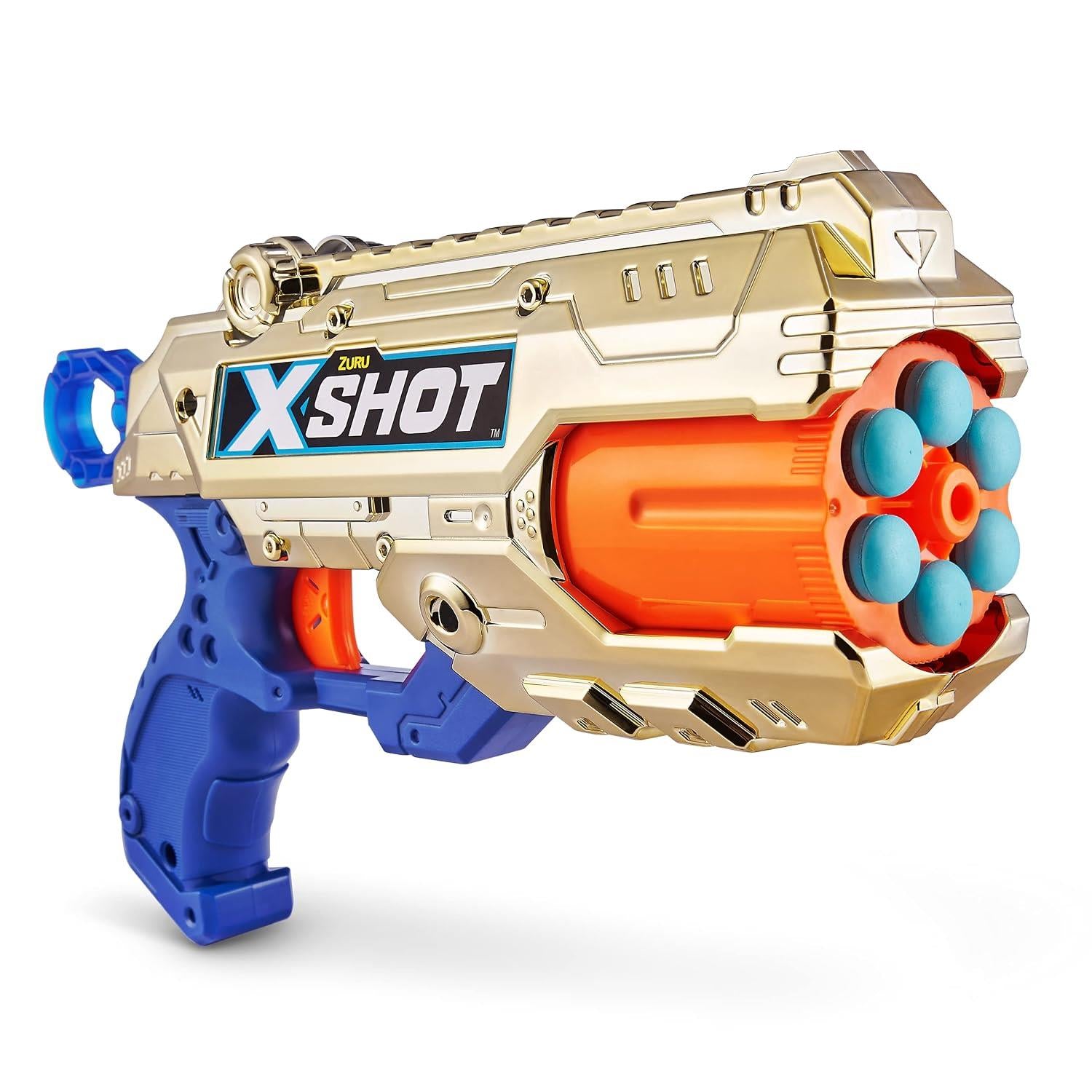 Zuru X-Shot 6 Pack Combo Golden Reflex 6 & Kickback Blasters & Foam Darts
