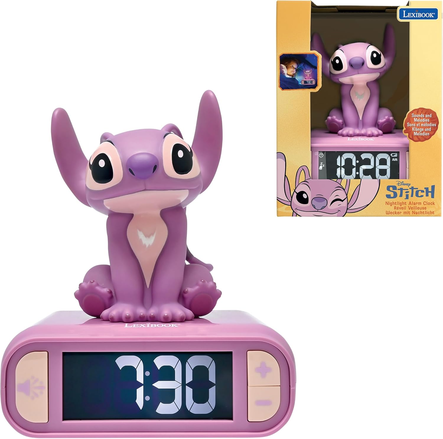 Disney Stitch Angel Night Light Alarm Clock