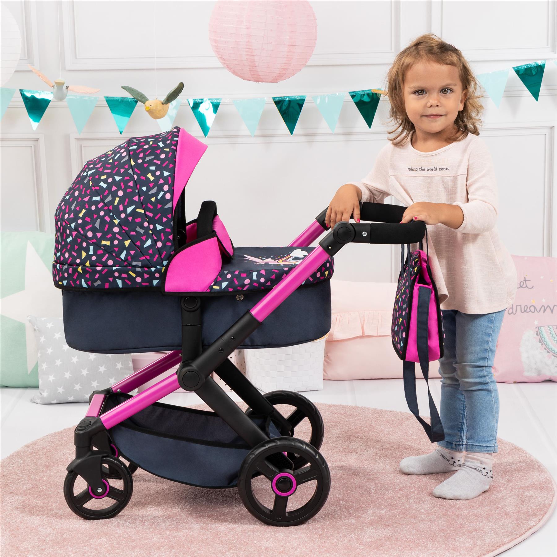Bayer Doll Pram Xeo - Black & Pink