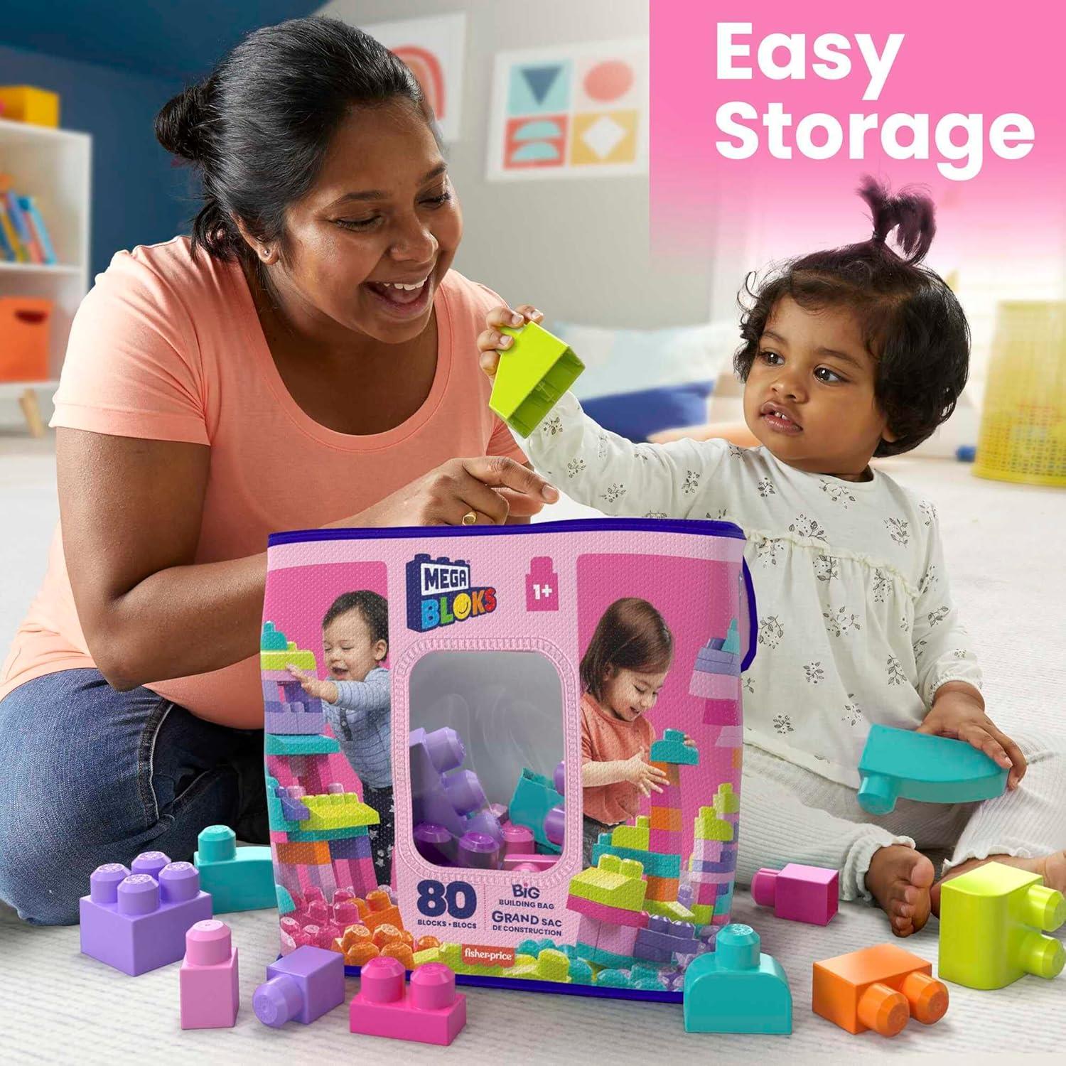 Mega Bloks 80-Piece Building Block Bag – Pink