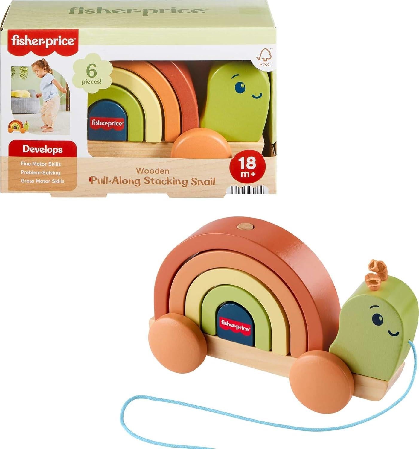 Fisher-Price Tiny Garden Wooden Pull-Along Stacking Snail Toddler