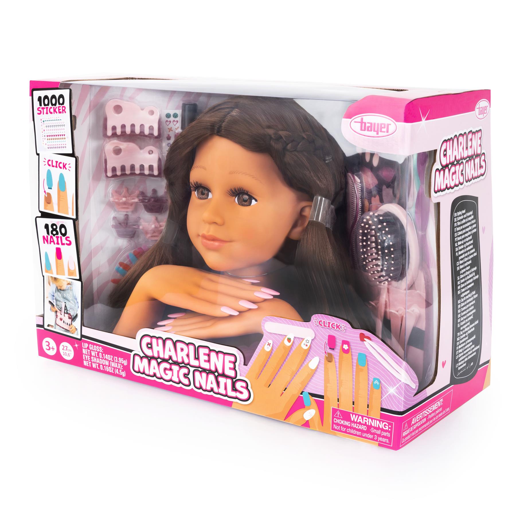 Bayer Charlene Super Model Magic Nails Styling Head Brunette
