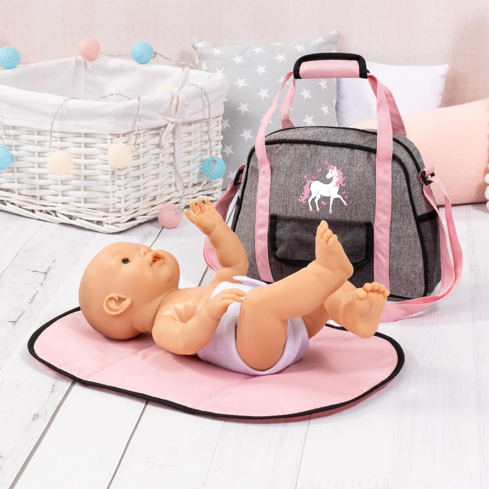 Bayer Doll Nursery Bag Set Grey with Unicorn