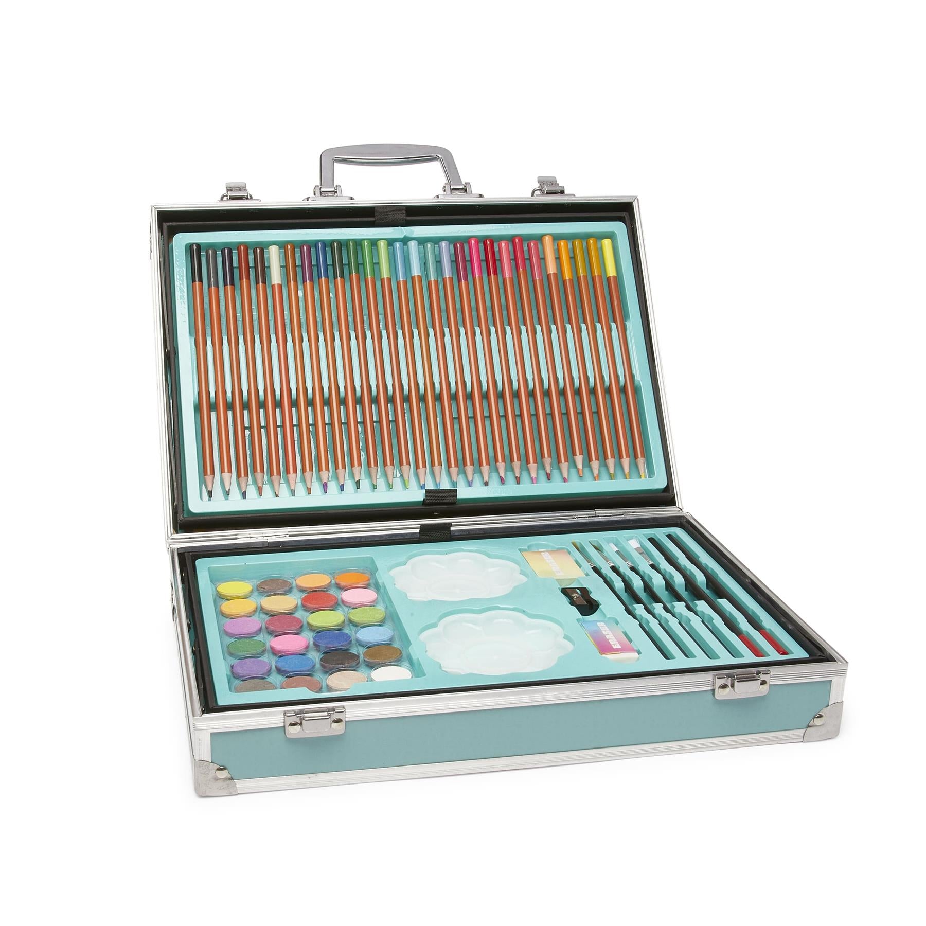 Toymania Mixed Media 163-Piece Kids Art Set in Rainbow Pastel Metal Carry Case