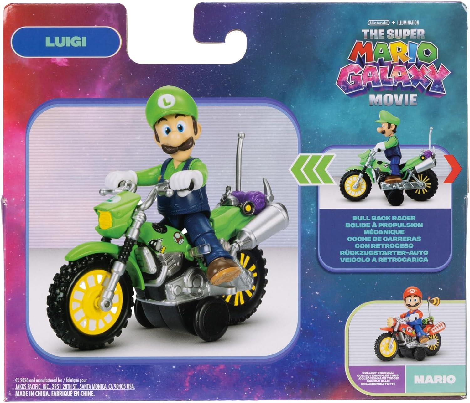 Super Mario 2.5 Inch Figure with Pull Back Motorcycle – Luigi