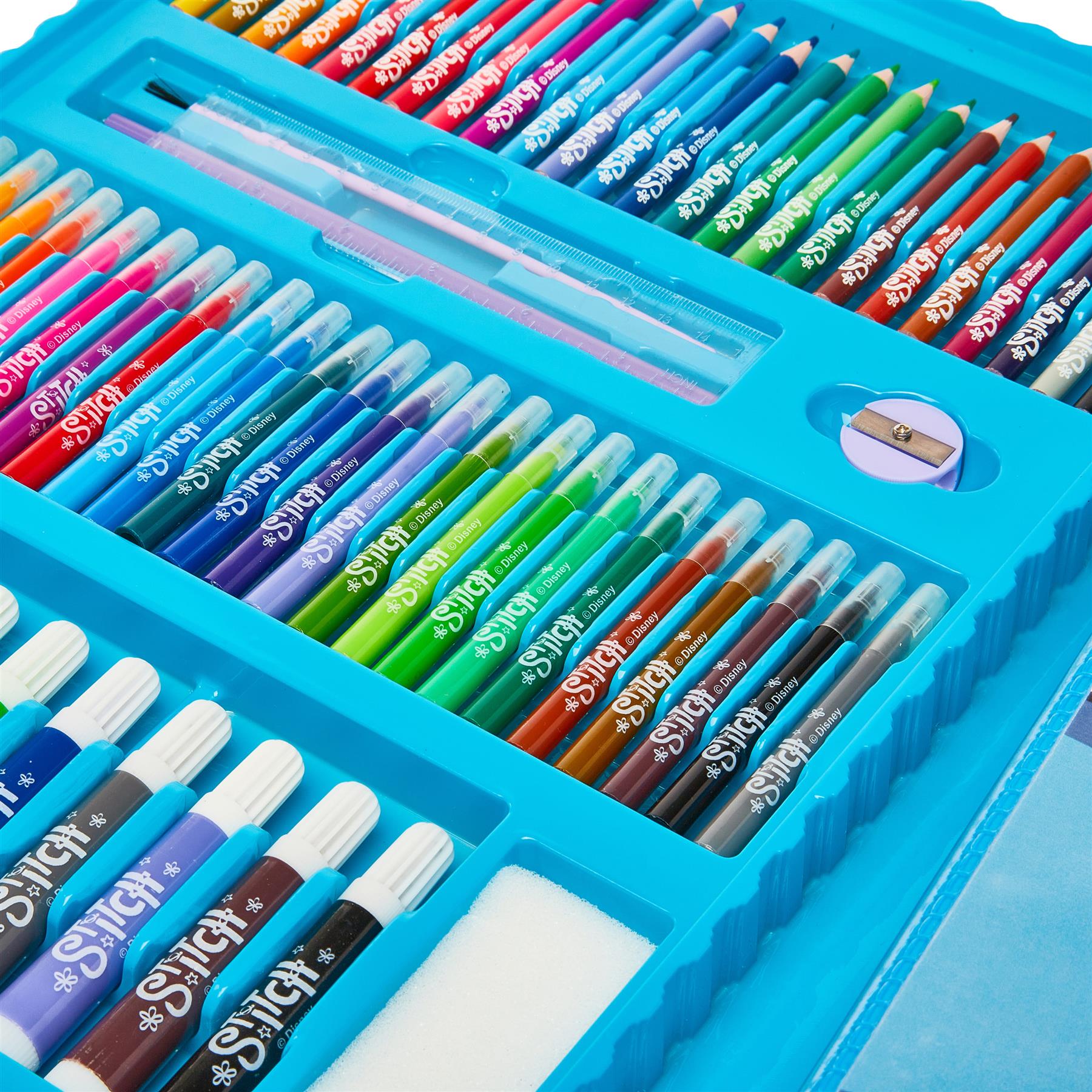 Disney Stitch 162 Piece Childrens Easel Set with Whiteboard, Chalkboard and Accessories
