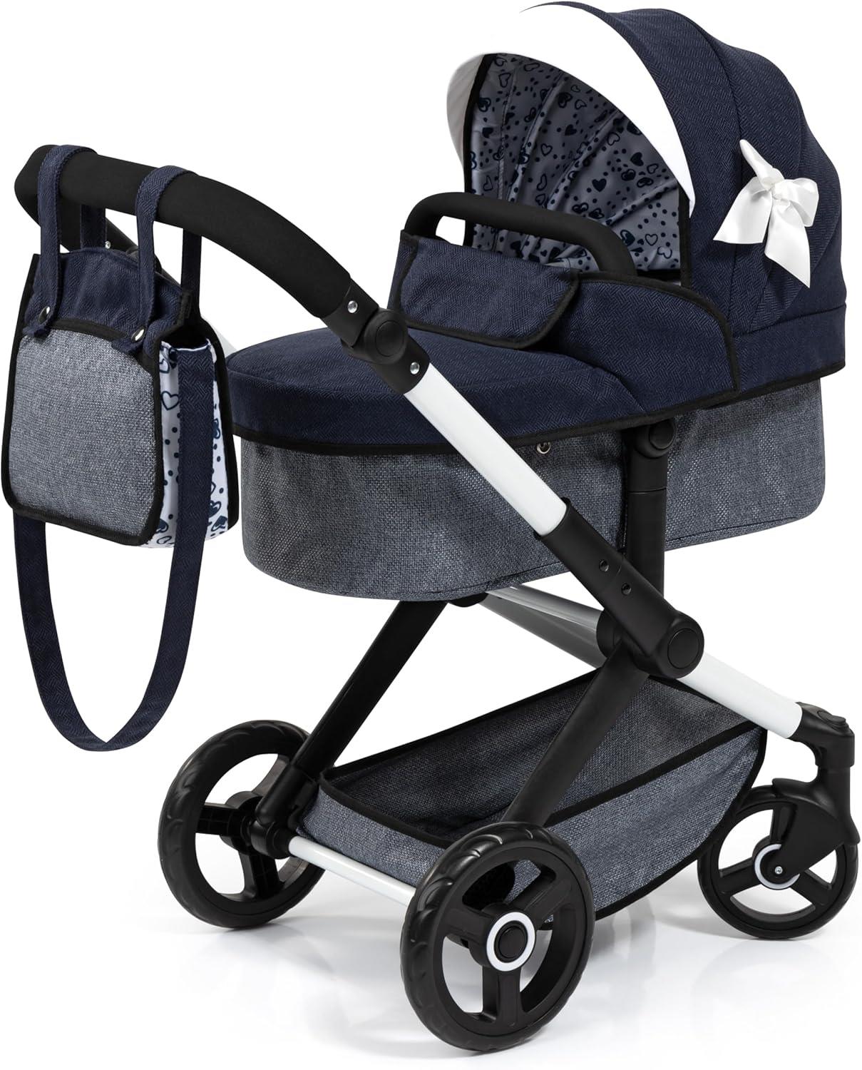 Bayer Dolls pram Xeo with fabric ribbon Blue