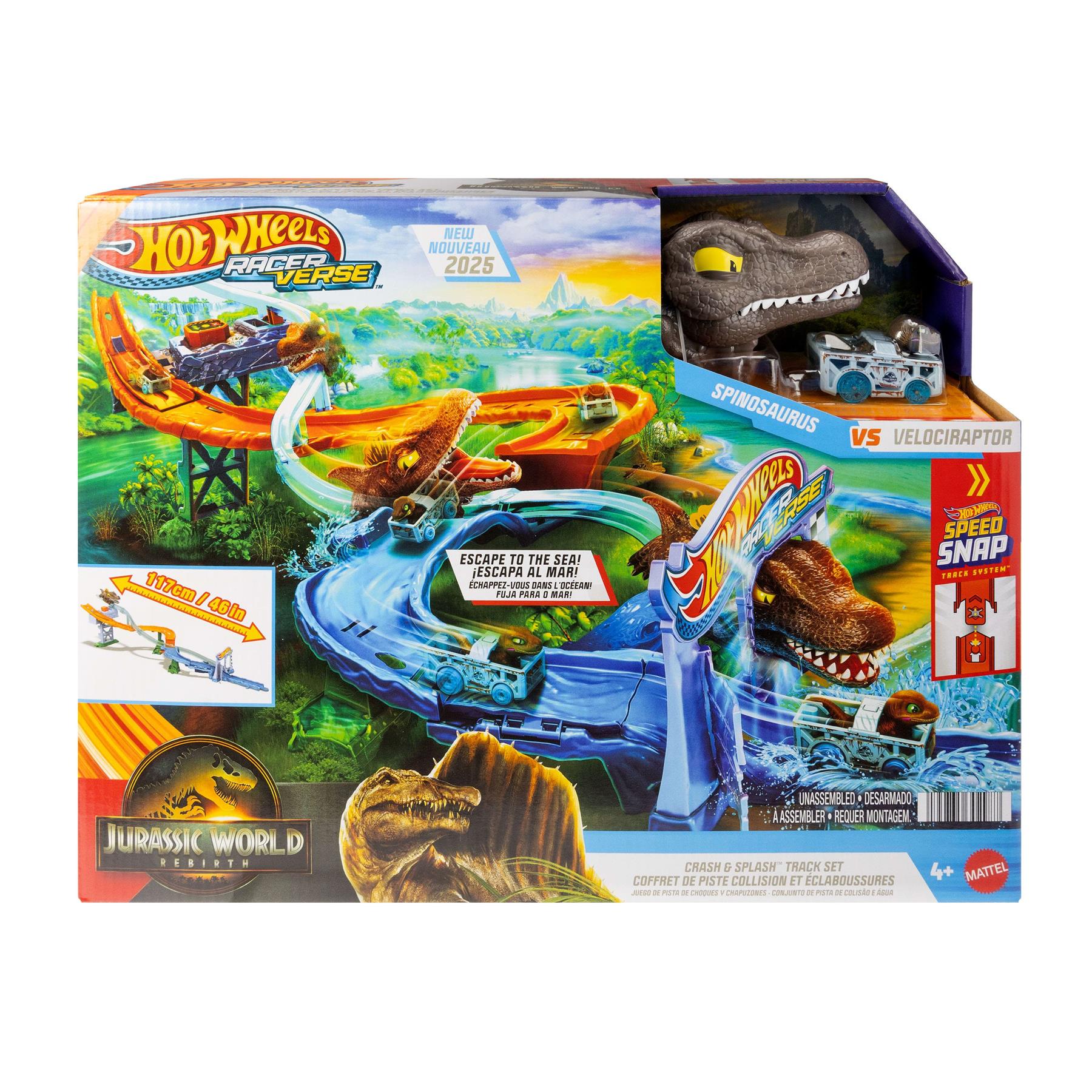 Hot Wheels RacerVerse Jurassic World Crash & Splash Track Set