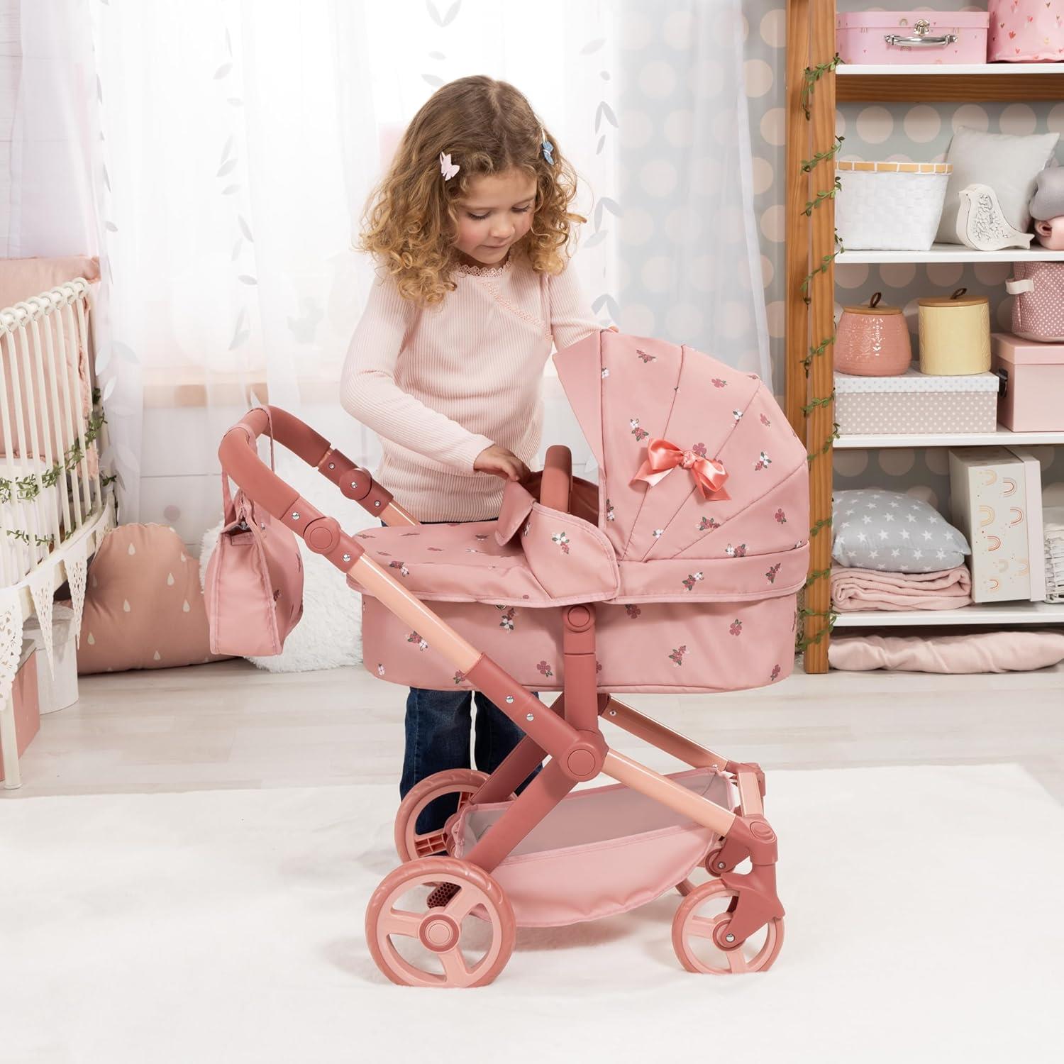 Bayer Dolls Pram Xeo with Fabric Ribbon - Pink