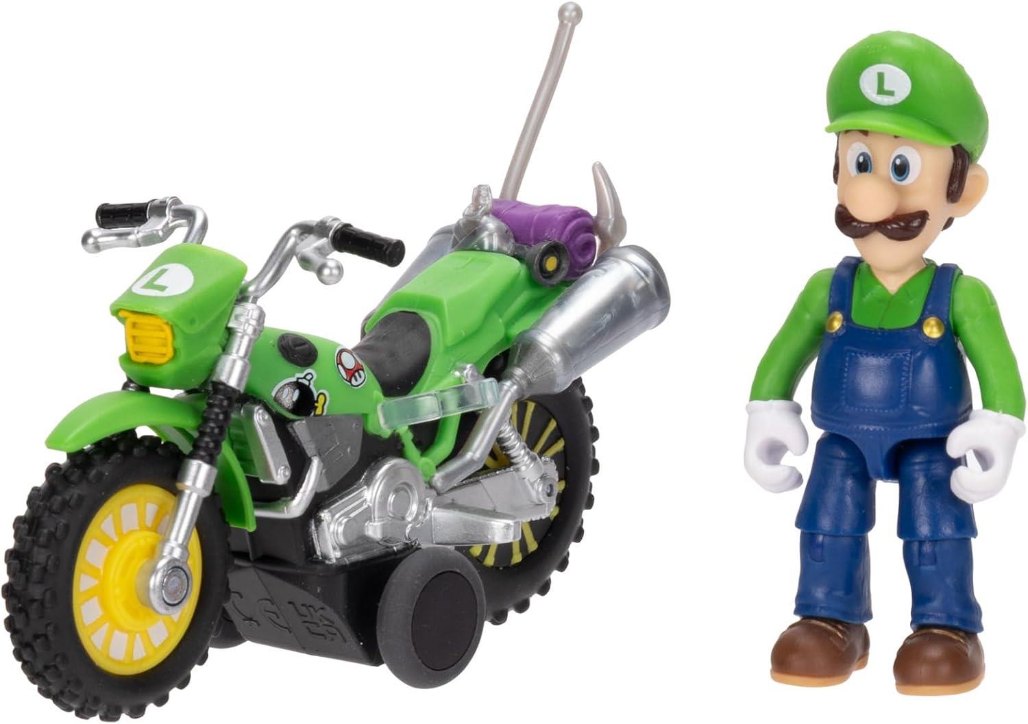 Super Mario 2.5 Inch Figure with Pull Back Motorcycle – Luigi