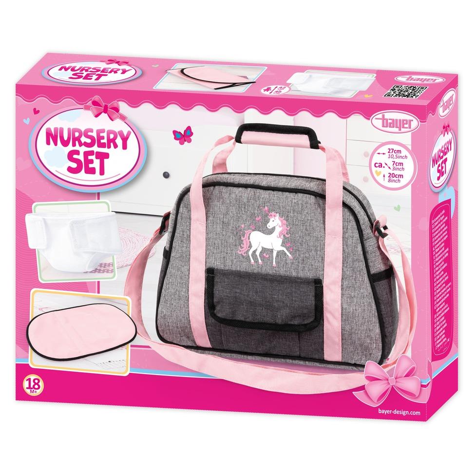 Bayer Doll Nursery Bag Set Grey with Unicorn