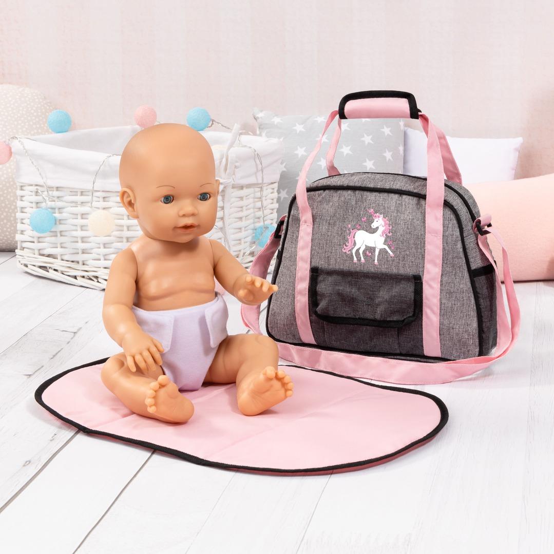 Bayer Doll Nursery Bag Set Grey with Unicorn