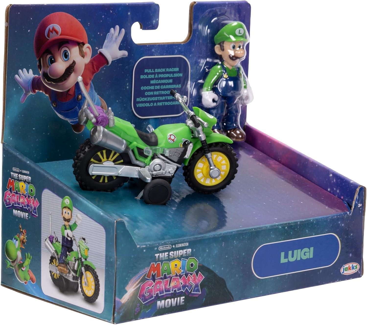 Super Mario 2.5 Inch Figure with Pull Back Motorcycle – Luigi