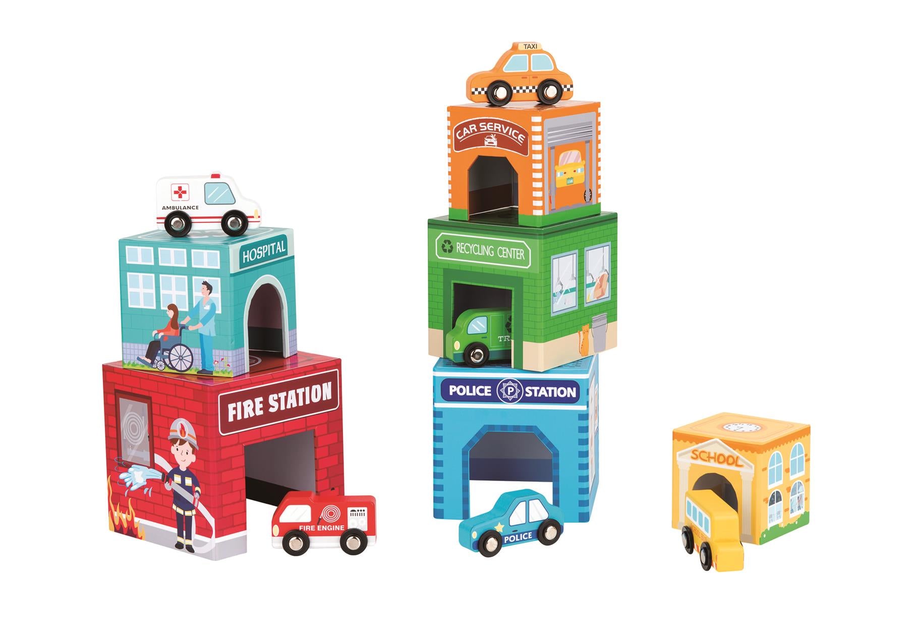 Lelin Wooden Stacking Cubes - Vehicles