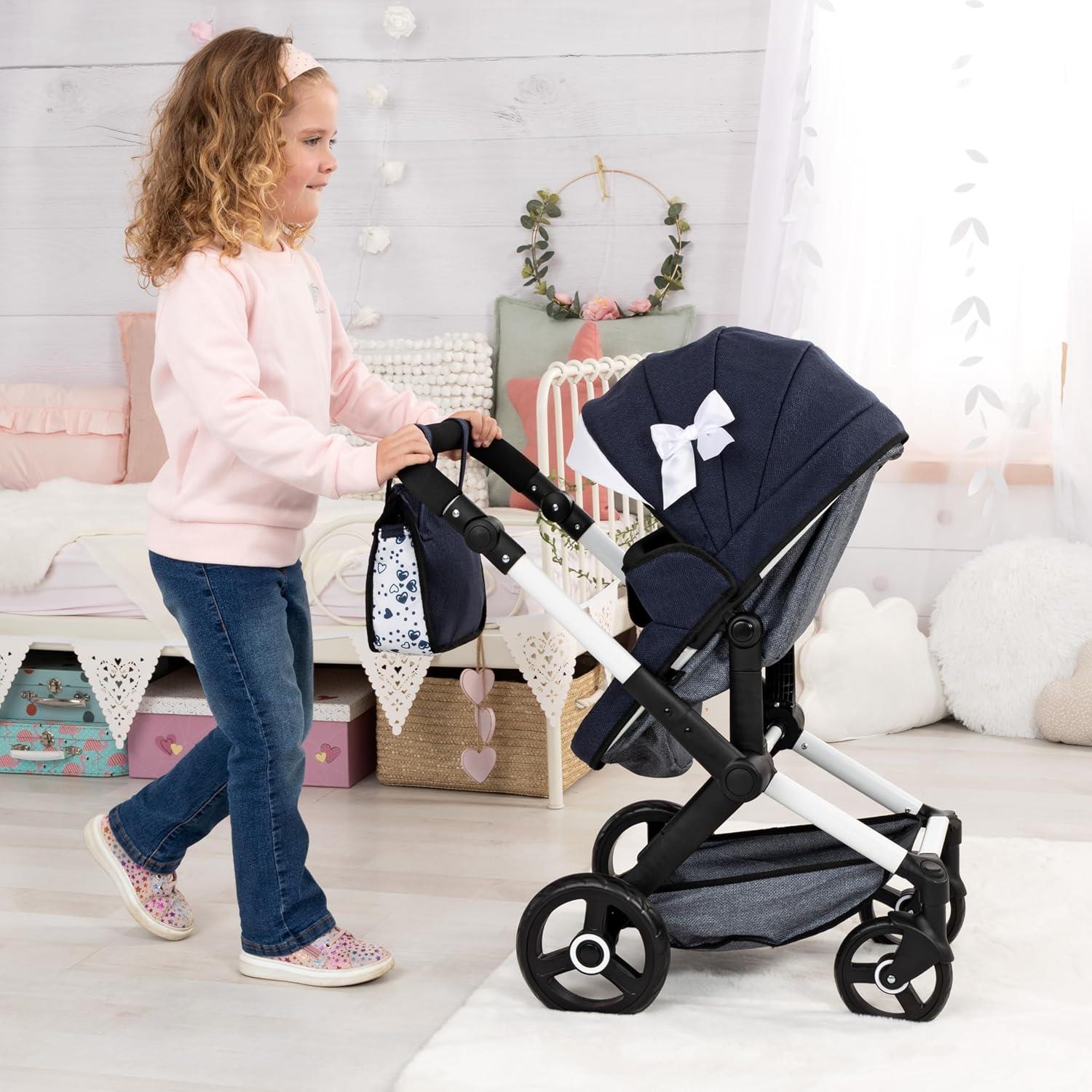Bayer Dolls pram Xeo with fabric ribbon Blue