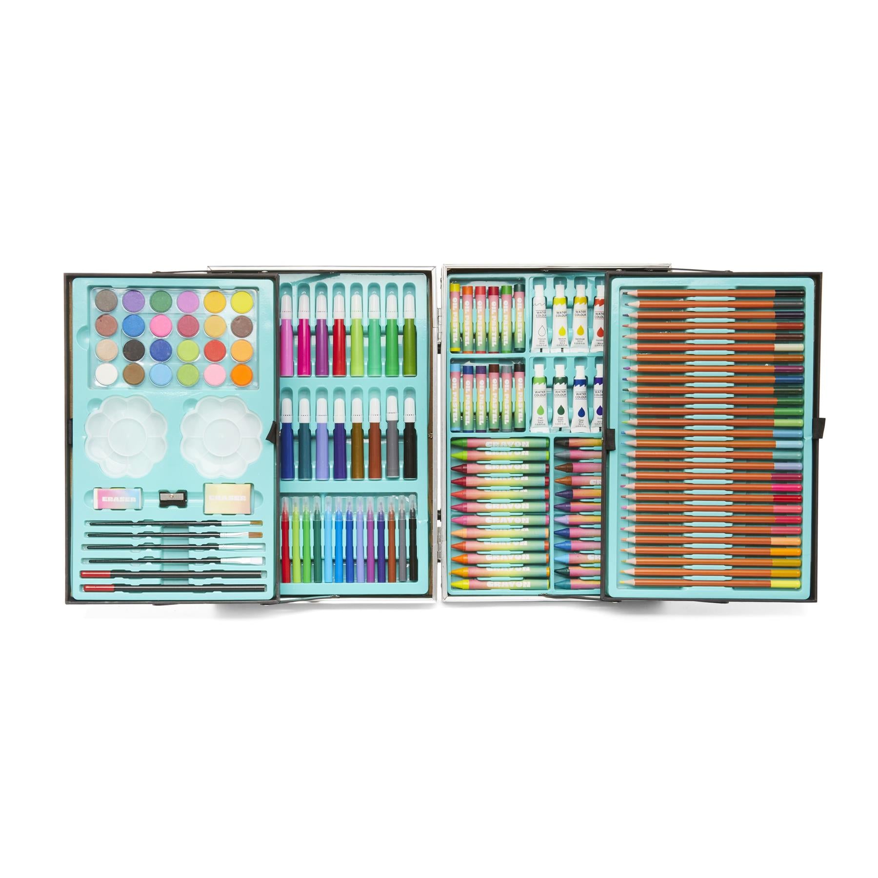 Toymania Mixed Media 163-Piece Kids Art Set in Rainbow Pastel Metal Carry Case