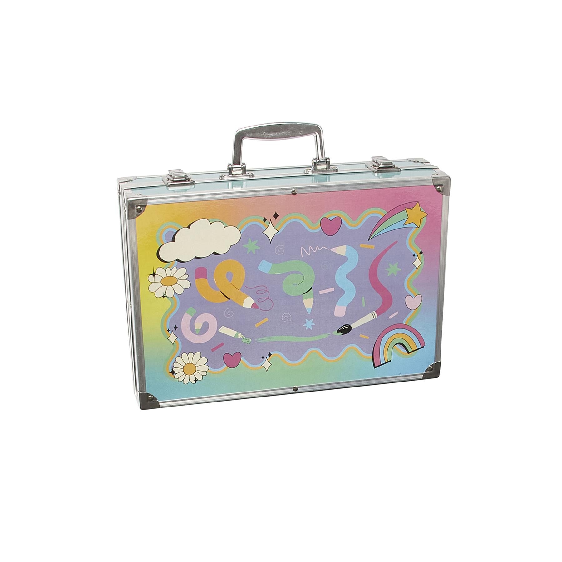 Toymania Mixed Media 163-Piece Kids Art Set in Rainbow Pastel Metal Carry Case